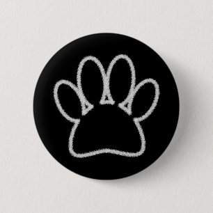 White Chalk Line Dog Paw Print Ronde Button 5,7 Cm