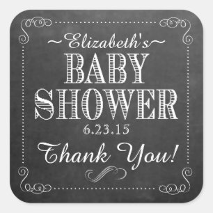 White Chalkboard look met Baby shower Scroll Vierkante Sticker