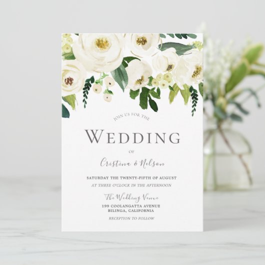 White Champagne Blooming Flowers Wedding Kaart (Staand voorkant)