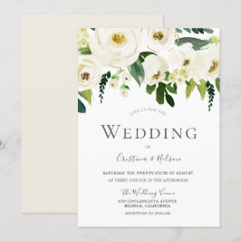 White Champagne Blooming Flowers Wedding Kaart