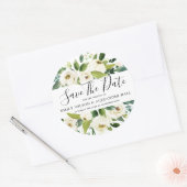 White Champagne Floral Wedding Save the Date Ronde Sticker (Envelop)