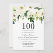 White Champagne Flowers 100th Birthday Party Kaart (Voorkant)