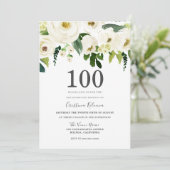 White Champagne Flowers 100th Birthday Party Kaart (Staand voorkant)
