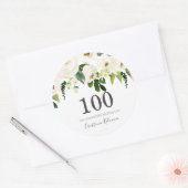 White Champagne Flowers 100th Birthday Party Ronde Sticker (Envelop)