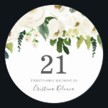 White Champagne Flowers 21st Birthday Party Ronde Sticker<br><div class="desc">White Champagne Flowers 21st Birthday Party Sticker Zie overeenkomend collectie in Niche en Nest Store</div>