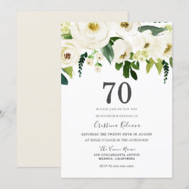 White Champagne Flowers 70th Birthday Party Kaart