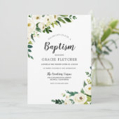 White Champagne Flowers Elegant Baptisme Kaart (Staand voorkant)
