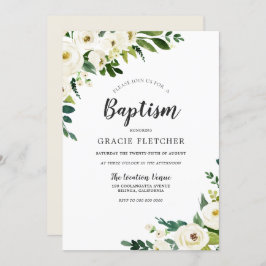 White Champagne Flowers Elegant Baptisme Kaart