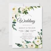 White Champagne Flowers Elegant Rustic Wedding Kaart (Voorkant)