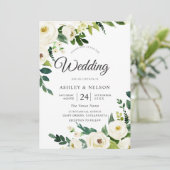 White Champagne Flowers Elegant Rustic Wedding Kaart (Staand voorkant)