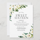White Champagne Flowers Elegant Sweet 16 Kaart (Voorkant)