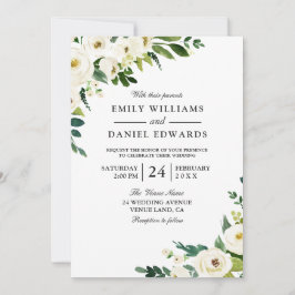 White Champagne Flowers Elegant Wedding Invitation Kaart