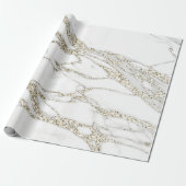 White Champagne Gold Glitter Marble Stone Lux Cadeaupapier (Uitgerold)