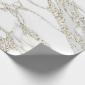 White Champagne Gold Glitter Marble Stone Lux Cadeaupapier (Hoek)