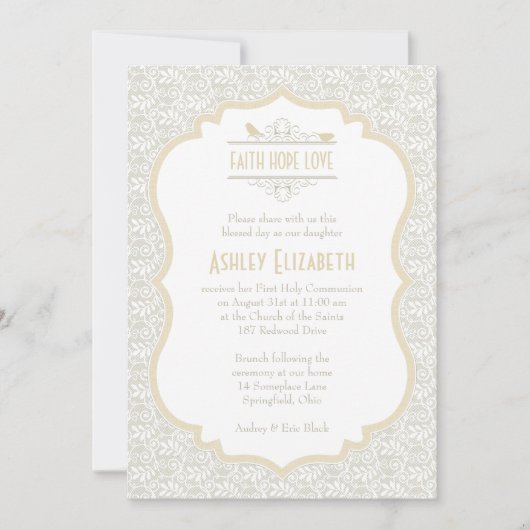 White Champagne Lace First Community Invitation Kaart (Voorkant)