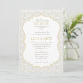 White Champagne Lace First Community Invitation Kaart (Staand voorkant)