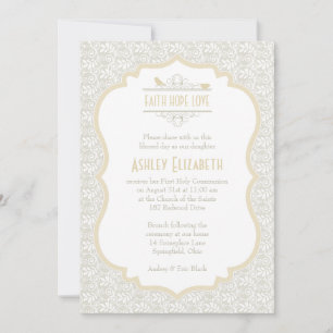 White Champagne Lace First Community Invitation Kaart