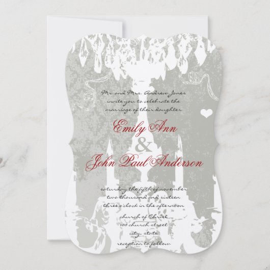 White Chandeliers on Silver Cloud Wedding Kaart (Voorkant)