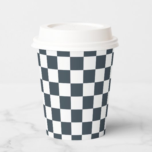 White Charcoal Gray Square Pattern Paper Cups Papieren Bekers (Links)
