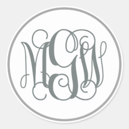 White Charcoal Vine Script Monogram, DIY BG Ronde Sticker