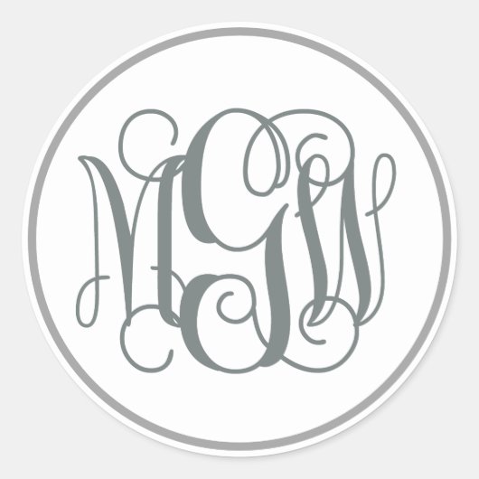 White Charcoal Vine Script Monogram, DIY BG Ronde Sticker (Voorkant)