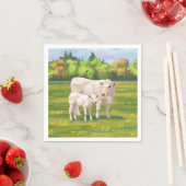 White Charolais Koe & Cute Calf Beef Cattle Servet (Insitu)