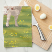 White Charolais Koe & Cute Calf Beef Cattle Theedoek (Quarter Fold)