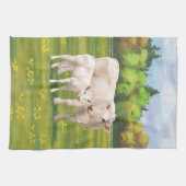 White Charolais Koe & Cute Calf Beef Cattle Theedoek (Horizontaal)