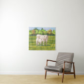 White Charolais Koe & Cute Calf Beef Cattle Wandkleed (In Situ (horizontaal))