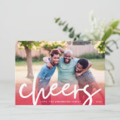 White CHEERS | Rode gradiënt Merry-kerstfoto Feestdagenkaart (Staand voorkant)