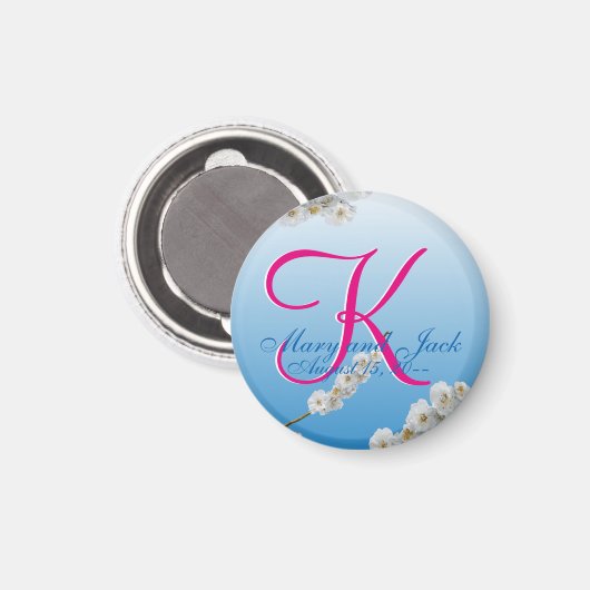 White Cherry Blossom 3d Monogram Magneet (Voorkant / Achterkant)