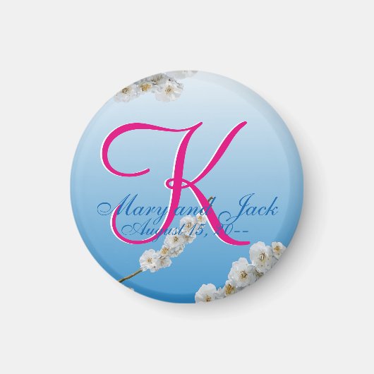 White Cherry Blossom 3d Monogram Magneet (Voorkant)