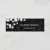 White Cherry Blossom Black Marble QR Code Mini Visitekaartje (Voorkant)