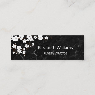 White Cherry Blossom Black Marble QR Code Mini Visitekaartje