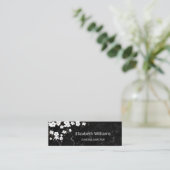 White Cherry Blossom Black Marble QR Code Mini Visitekaartje (Staand voorkant)