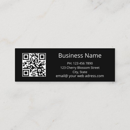 White Cherry Blossom Black Marble QR Code Mini Visitekaartje (Achterkant)