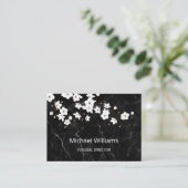 White Cherry Blossom Black Marble Undertaker Visitekaartje (Staand voorkant)