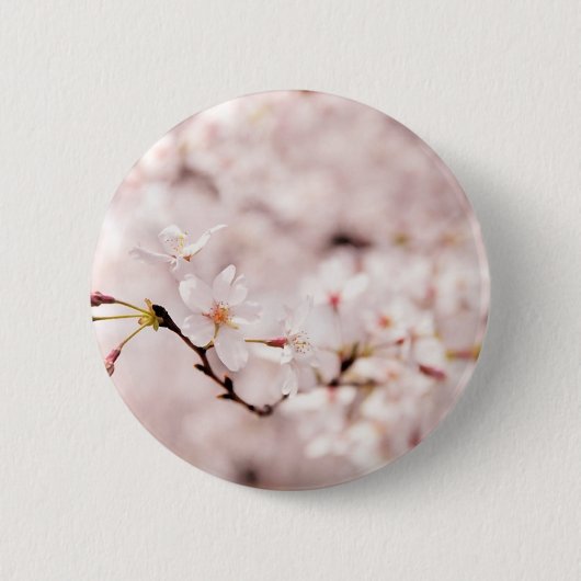 White Cherry Blossom Bokeh Button (Voorkant)