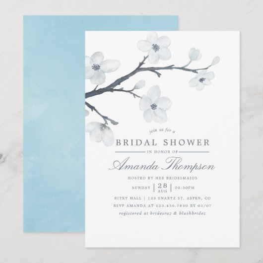 White Cherry Blossom Bridal Shower Uitnodiging (Voorkant / Achterkant)