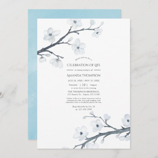 White Cherry Blossom Celebration of Life Foto Kaart (Voorkant / Achterkant)