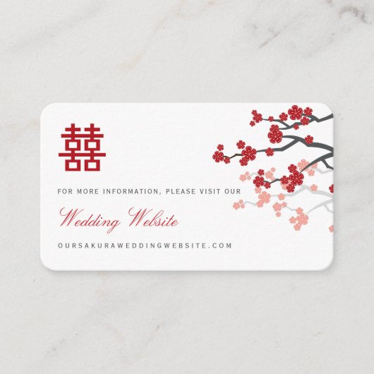 White Cherry Blossom Chinese Wedding Website Kaart (Voorkant)