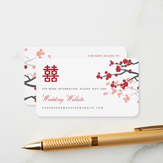 White Cherry Blossom Chinese Wedding Website Kaart (Voorkant / Achterkant in situ)