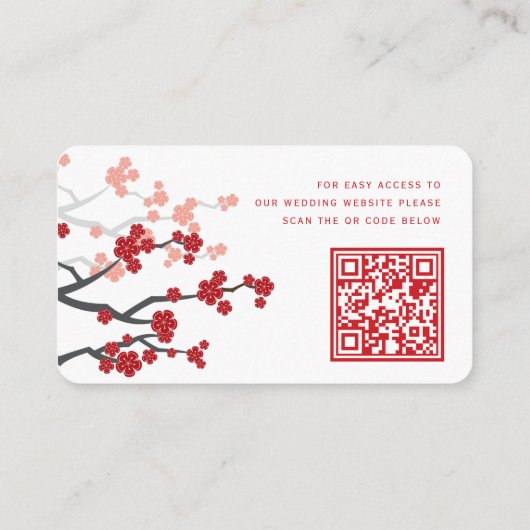 White Cherry Blossom Chinese Wedding Website Kaart (Achterkant)