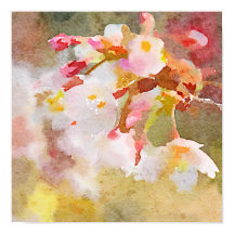 White Cherry Blossom Digital Waterverf Painting