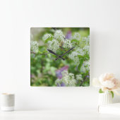 White Cherry Blossom en Paars Lila Vierkante Klok (Huis)