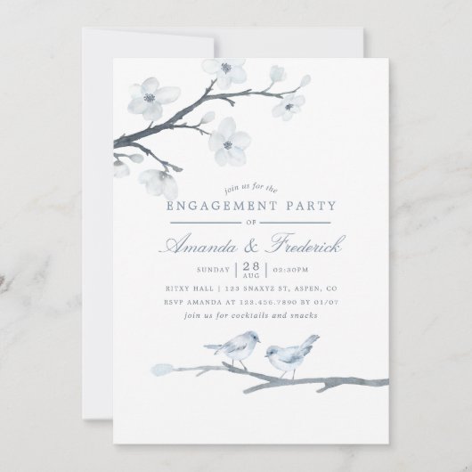 White Cherry Blossom Engagement Party Uitnodiging (Voorkant)