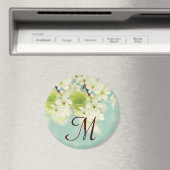 White Cherry Blossom Flowe Monogram Initiaal Magne Magneet (Insitu (Vaatwasser))