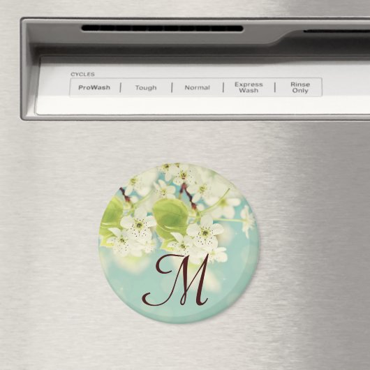 White Cherry Blossom Flowe Monogram Initiaal Magne Magneet (Insitu (Vaatwasser))