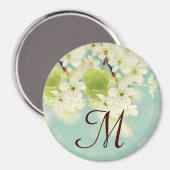 White Cherry Blossom Flowe Monogram Initiaal Magne Magneet (Voorkant / Achterkant)