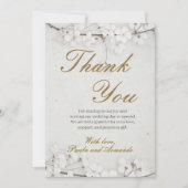 White Cherry Blossom & Gold Script Wedding Bedankkaart (Voorkant)